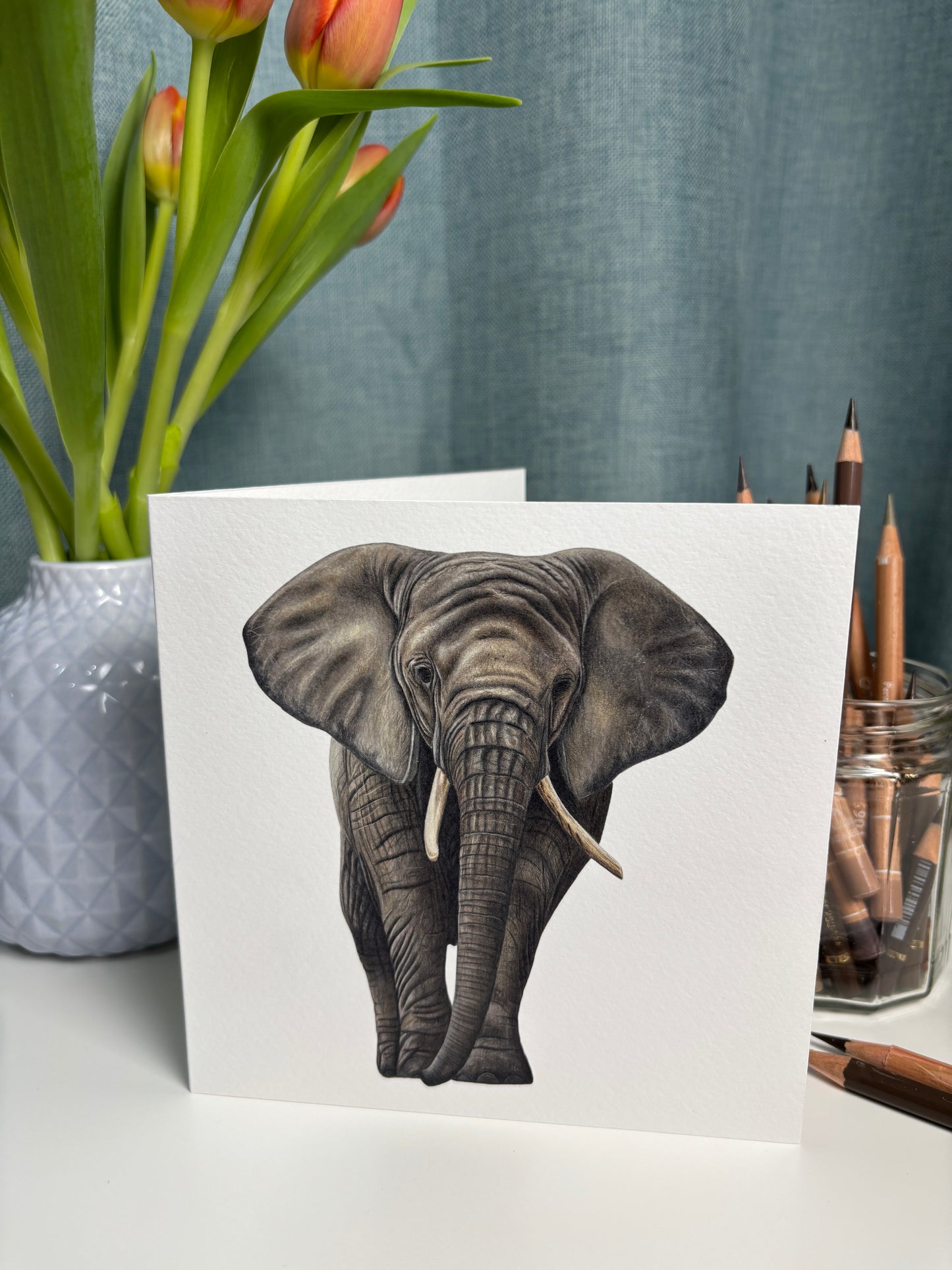 Elephant Greeting Card | Hand-Drawn Wildlife Art | Blank Inside