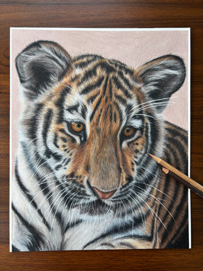 ORIGINAL Tiger Cub Drawing | Hand-Drawn Wildlife Art |